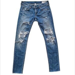 Rag & Bone Distressed Skinny Jeans in Blue - Size 24